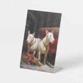 Bull Terrier Snowy Sleigh Weihnachtsdekor Sockelschild (Vorderseite)