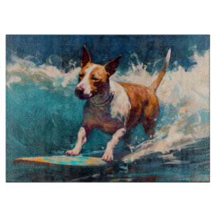 Bull Terrier Strand Surfen Malerei Schneidebrett