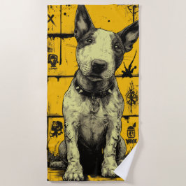 Bull Terrier Street Art – Gelbes Grunge-Hund-Desig Strandtuch