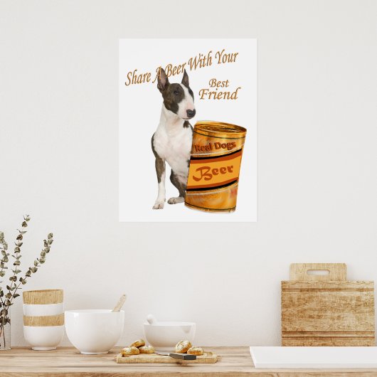 Bull Terrier teilt Bier Poster (Küche)