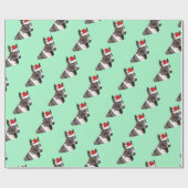 Bull Terrier trägt eine Weihnachtsmannmütze Geschenkpapier (Flach)