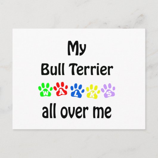Bull Terrier Walks Design Postkarte (Vorderseite)