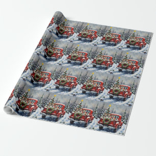 Bull Terrier Weihnachten Rotes Lastwagen Ferien Geschenkpapier