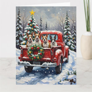 Bull Terrier Weihnachten Rotes Lastwagen Ferien Karte
