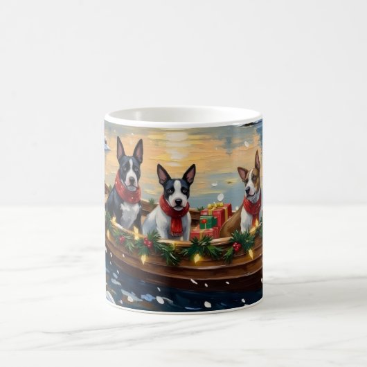 Bull Terrier Weihnachtsboot Urlaub Kaffeetasse (Mittel)