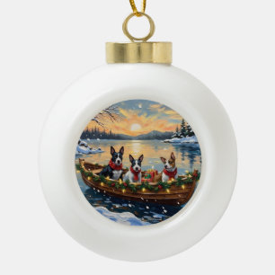Bull Terrier Weihnachtsboot Urlaub Keramik Kugel-Ornament