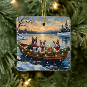 Bull Terrier Weihnachtsboot Urlaub Keramikornament