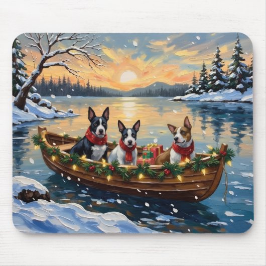 Bull Terrier Weihnachtsboot Urlaub Mousepad (Vorne)