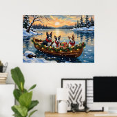 Bull Terrier Weihnachtsboot Urlaub Poster (Heimbüro)