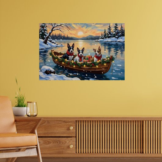 Bull Terrier Weihnachtsboot Urlaub Poster (Wohnzimmer 2)