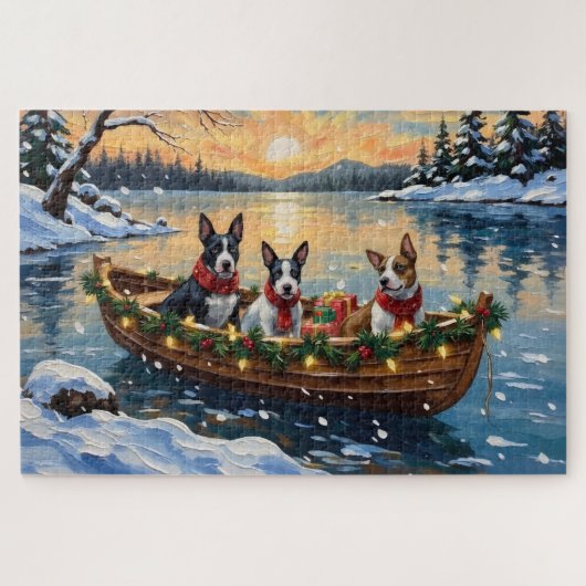 Bull Terrier Weihnachtsboot Urlaub Puzzle (Horizontal)