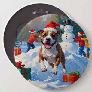 Bull Terrier Weihnachtsfest Schnee Szene Button
