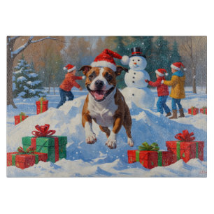 Bull Terrier Weihnachtsfest Schnee Szene Schneidebrett