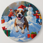 Bull Terrier Weihnachtsfest Schneeszene Button (Vorderseite)