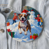 Bull Terrier Weihnachtsfest Schneeszene Button (Beispiel)