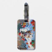 Bull Terrier Weihnachtsfest Schneeszene Gepäckanhänger (Rückseite vertikal)