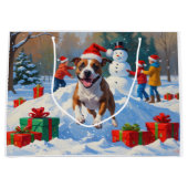 Bull Terrier Weihnachtsfest Schneeszene Große Geschenktüte (Vorderseite)