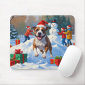 Bull Terrier Weihnachtsfest Schneeszene Mousepad (Mit Mouse)