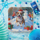 Bull Terrier Weihnachtsfest Schneeszene Pappteller (Party)