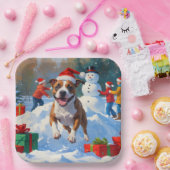 Bull Terrier Weihnachtsfest Schneeszene Pappteller (Party)