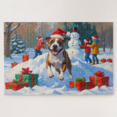 Bull Terrier Weihnachtsfest Schneeszene Puzzle (Horizontal)