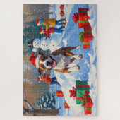 Bull Terrier Weihnachtsfest Schneeszene Puzzle (Vertikal)