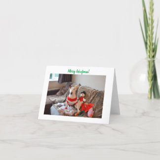 Bull Terrier Weihnachtskarte mit Snowman Feiertagskarte
