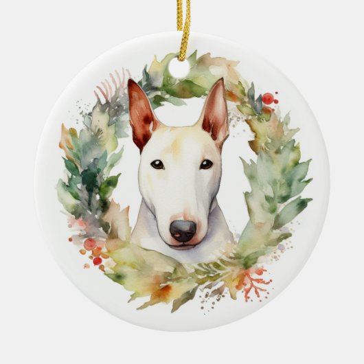 Bull Terrier Weihnachtsmann Keramik Ornament (Vorne)