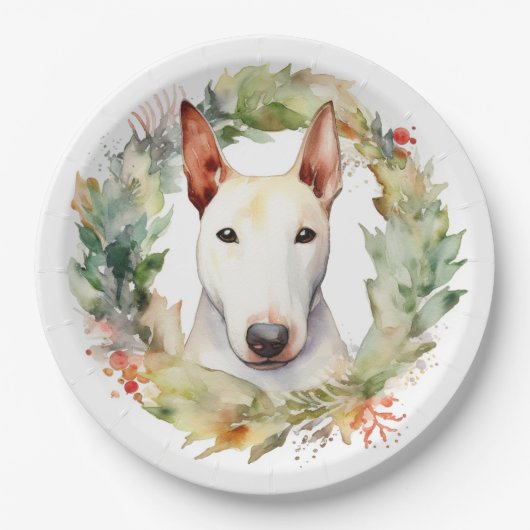 Bull Terrier Weihnachtsmann Pappteller (Vorderseite)