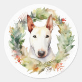 Bull Terrier Weihnachtsmann Runder Aufkleber (Vorderseite)