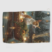 Bull Terrier Weihnachtsreise Golfhandtuch (Horizontal)