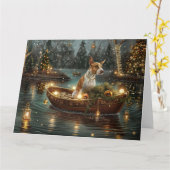 Bull Terrier Weihnachtsreise Karte (Gelbe Blume)