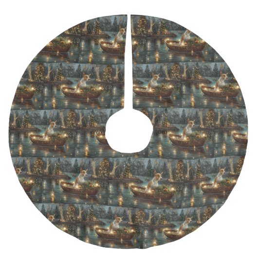 Bull Terrier Weihnachtsreise Polyester Weihnachtsbaumdecke (Vorderseite)