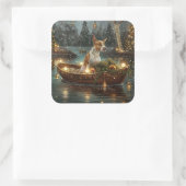 Bull Terrier Weihnachtsreise Quadratischer Aufkleber (Tasche)