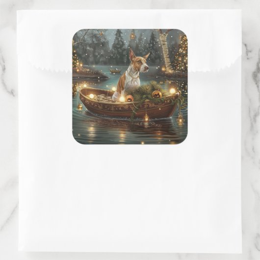 Bull Terrier Weihnachtsreise Quadratischer Aufkleber (Tasche)