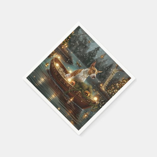 Bull Terrier Weihnachtsreise Serviette (Ecke)