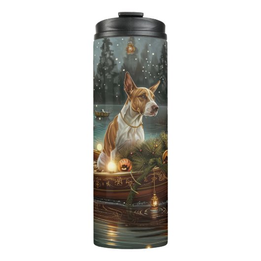 Bull Terrier Weihnachtsreise Thermosbecher (Vorderseite)