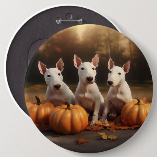 Bull Terrier Welpe Autumn Delight Pumpkin Button (Vorne & Hinten)