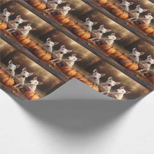 Bull Terrier Welpe Autumn Delight Pumpkin Geschenkpapier (Ecke)