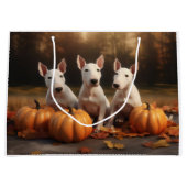 Bull Terrier Welpe Autumn Delight Pumpkin Große Geschenktüte (Vorderseite)