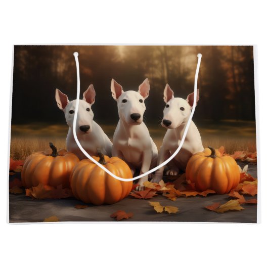 Bull Terrier Welpe Autumn Delight Pumpkin Große Geschenktüte (Vorderseite)