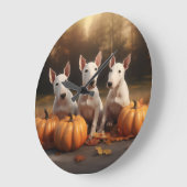 Bull Terrier Welpe Autumn Delight Pumpkin Große Wanduhr (Winkel)