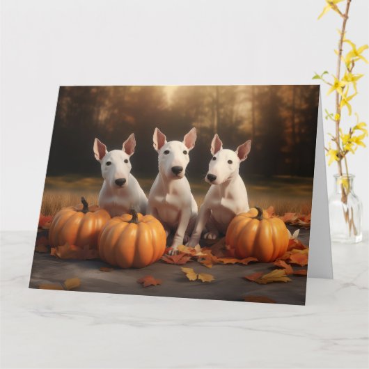 Bull Terrier Welpe Autumn Delight Pumpkin Karte (Gelbe Blume)