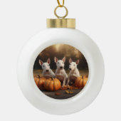 Bull Terrier Welpe Autumn Delight Pumpkin Keramik Kugel-Ornament (Vorderseite)