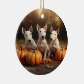 Bull Terrier Welpe Autumn Delight Pumpkin Keramik Ornament (Rechts)