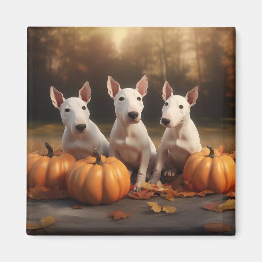 Bull Terrier Welpe Autumn Delight Pumpkin Magnet (Vorne)