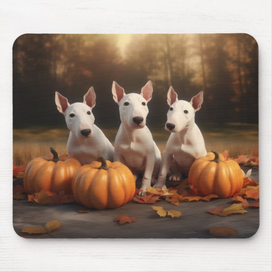Bull Terrier Welpe Autumn Delight Pumpkin Mousepad (Vorne)