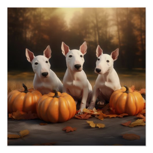 Bull Terrier Welpe Autumn Delight Pumpkin Poster (Vorderseite)