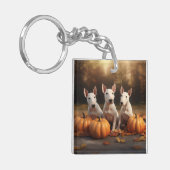 Bull Terrier Welpe Autumn Delight Pumpkin Schlüsselanhänger (Vorderseite links)