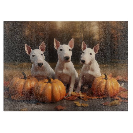 Bull Terrier Welpe Autumn Delight Pumpkin Schneidebrett (Vorderseite)